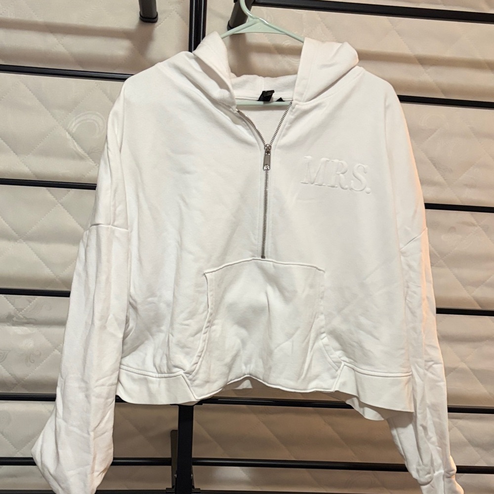 White Mrs Drop Shoulder Cropped Bride Wedding Hoodie